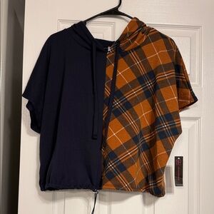 No Boundaries Navy and Orange Plaid Women's Hoodie